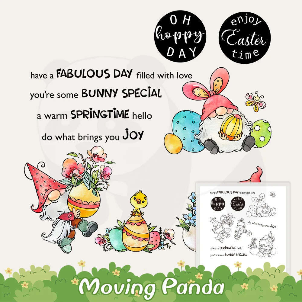 

Colorful Easter Eggs And Cute Gnome Metal Cutting Dies Clear Stamps DIY Scrapbooking Cut Dies Silicone Stamps For Cards Crafts