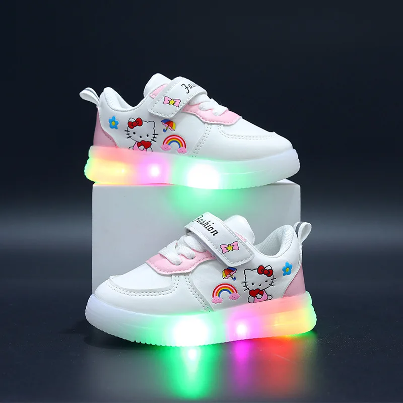 2023 Lovely Fashion Cute Baby Casual Shoes New Cartoon Girls Sneakers Princess LED Lighted Glowing Infant Tennis Toddlers