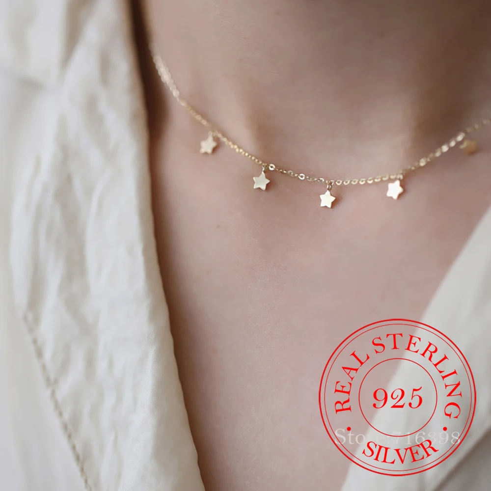 

S925 Sterling Silver Classic Cute Star Choker Necklace Chains for Women 14K Gold Plated Necklaces Wedding Party Jewelry Gift