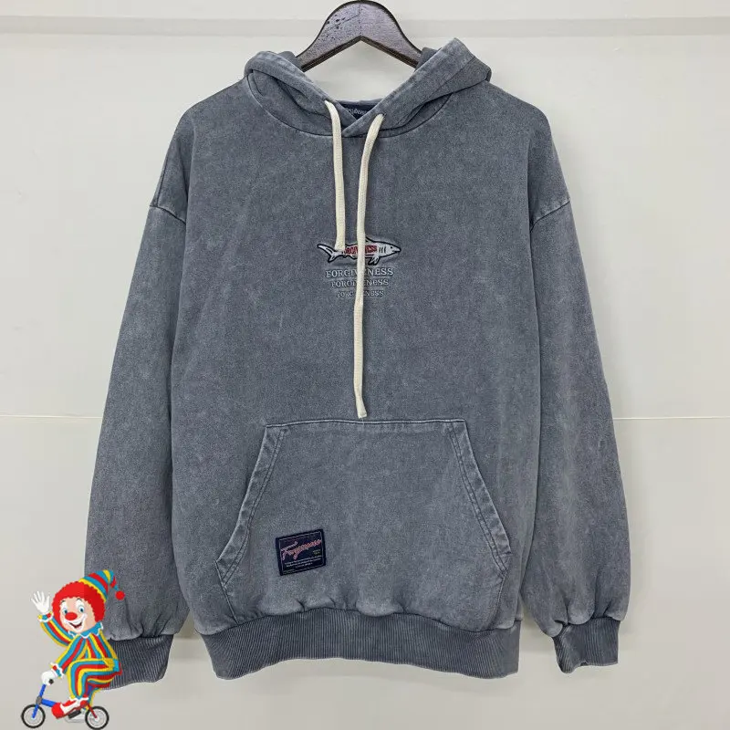 

Forgiveness Pocket Hooded Sweatshirt Alphabet Embroidery Big Pocket Wash Do Old Hoodies for Men Women