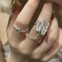 minar hip hop metallic irregular rings for women silver color long chain tassel hollow geometric adjusting open finger ring gift