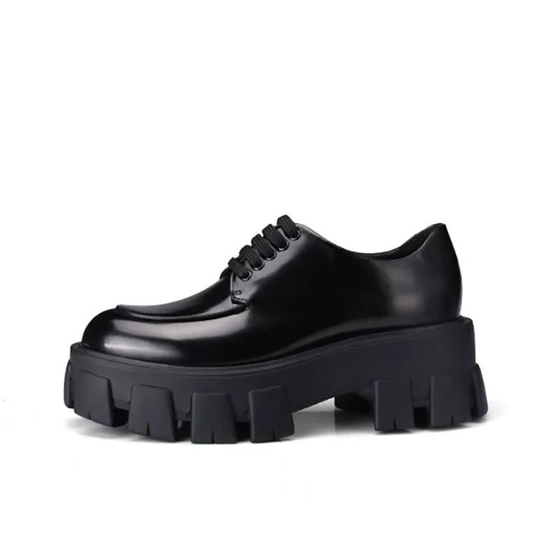 Luxury Brand Designer Women Derby Shoes Round Toe Sewing Lace-Up Flats Spring Autumn Thick Sole Platform Shoes Woman