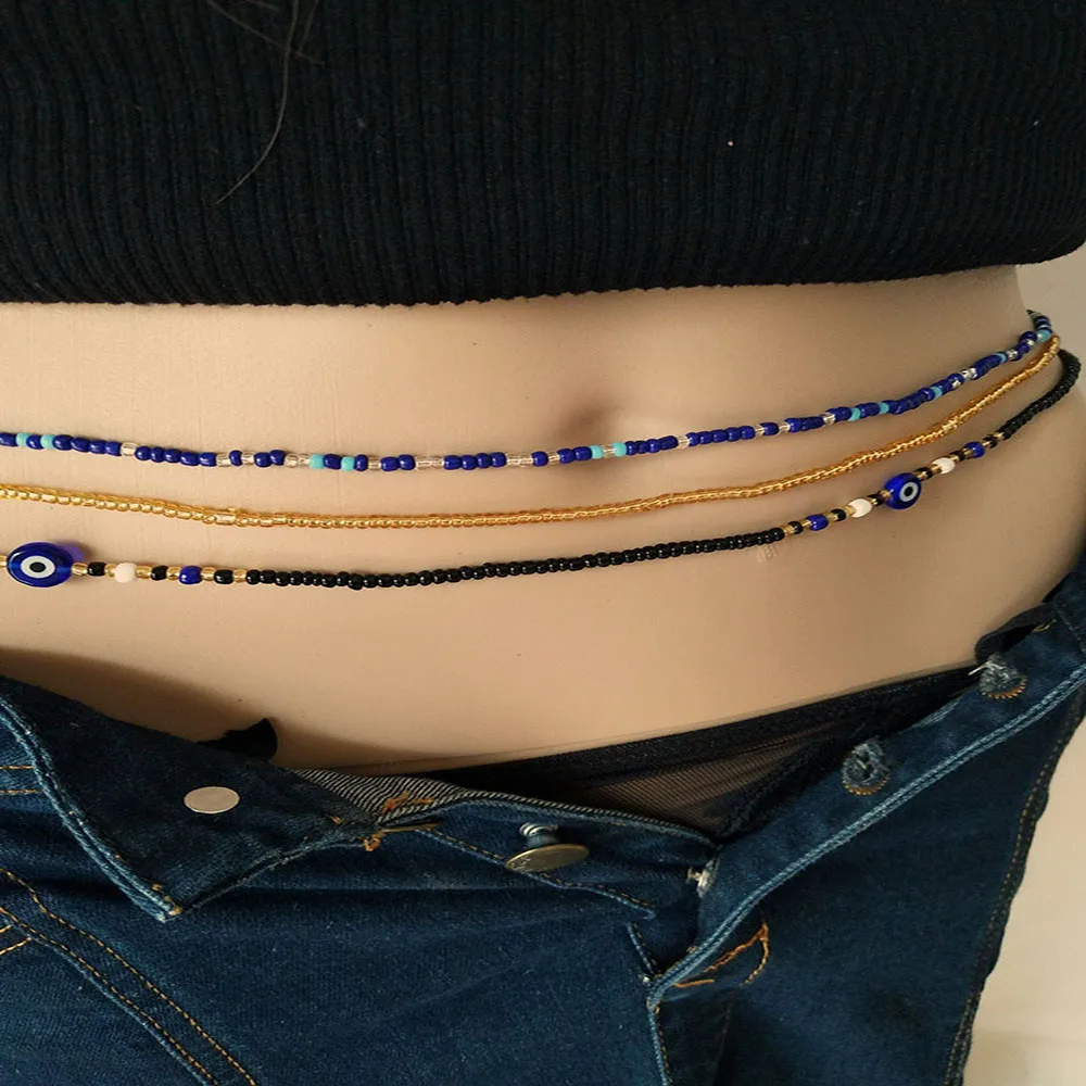 New Glass Eye Waist Beads Stretch African Waist Chain Chain Belt for Women Plus Size Charm Boho Body Jewelry