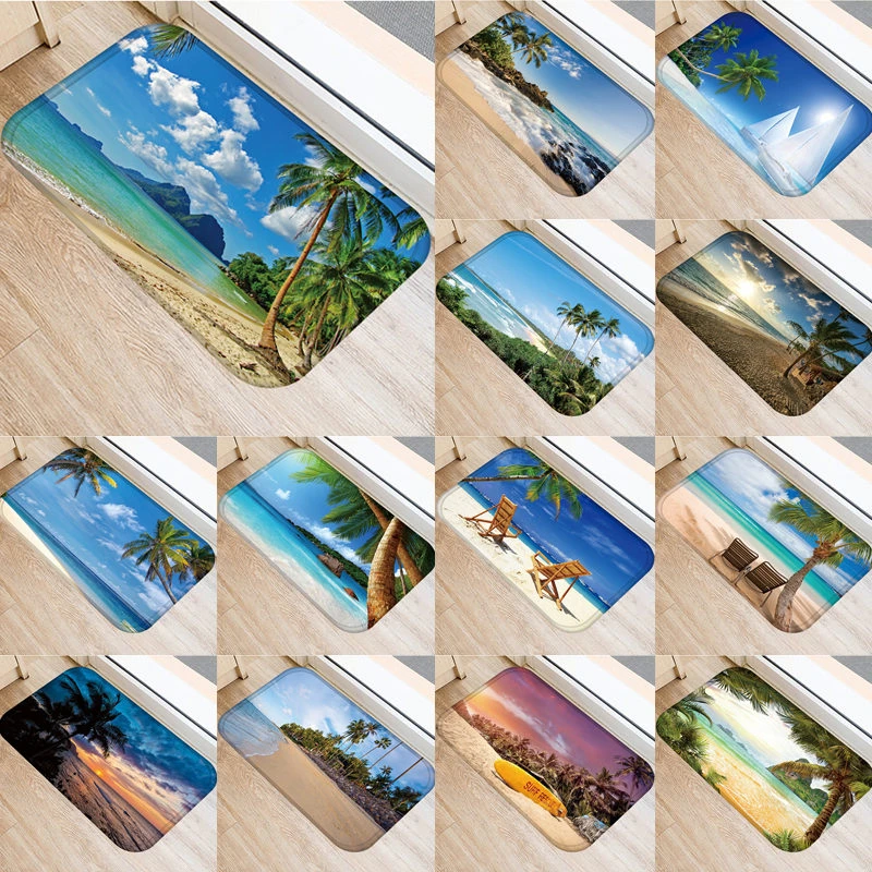 

1pcs 40*60cm Sea Beach Scenic Pattern Anti-Slip Suede Carpet Door Mat Doormat Outdoor Kitchen Living Room Floor Mat Rug 48293