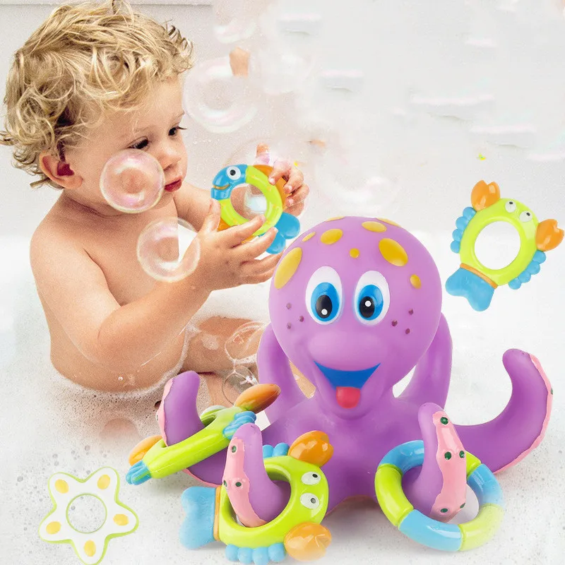 

Плавающий осьминог, Интерактивная игрушка для ванны с 5 кольцами, детские игрушки 12, 18 месяцев, водные игрушки для купания детей 1, 2, 3 года