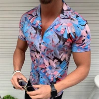 new shirt mens fashion casual personality 3d printed short sleeve floral contrast color shirt top t shirt