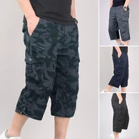 mens cargo shorts casual cotton multi pocket overalls military capri pants summer male cropped trousers long length hot breeches