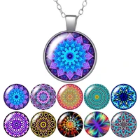 beauty colorful flowers patterns photo silver colorbronze pendant necklace glass cabochon woman girls jewelry birthday gift