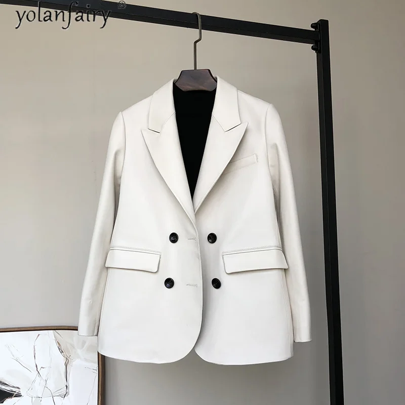 

Sheepskin 100% Real Coat Female White Genuine Leather Jacket Women Spring Fall Leather Blazer Veste Cuir Femme 2023 KJ6800
