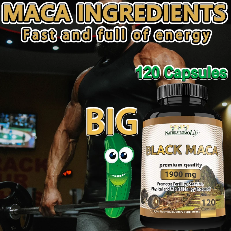 

Organic Black Maca, 1,900 Mg Per Serving Peruvian Maca, A Natural Energy Booster, 120 Capsules for Men and Women
