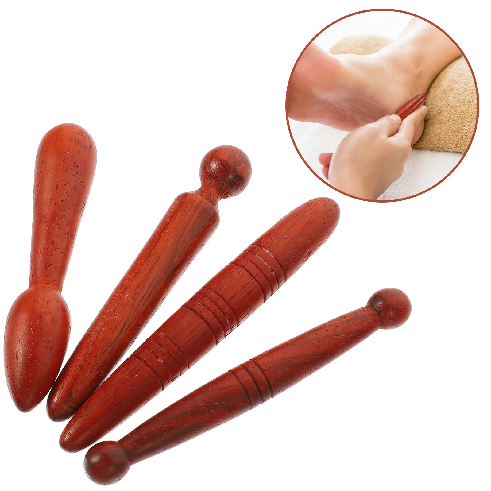 

4 Pcs Stick Roller Feet Acupressure Tools Wooden Foot Back Point Care Women