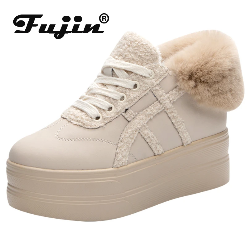

Fujin 8cm Synthetic Sock Furry Heels Winter Females Ankle Fur Warm Platform Wedge Boots Women Spring Autumn Shoes Plush Booties