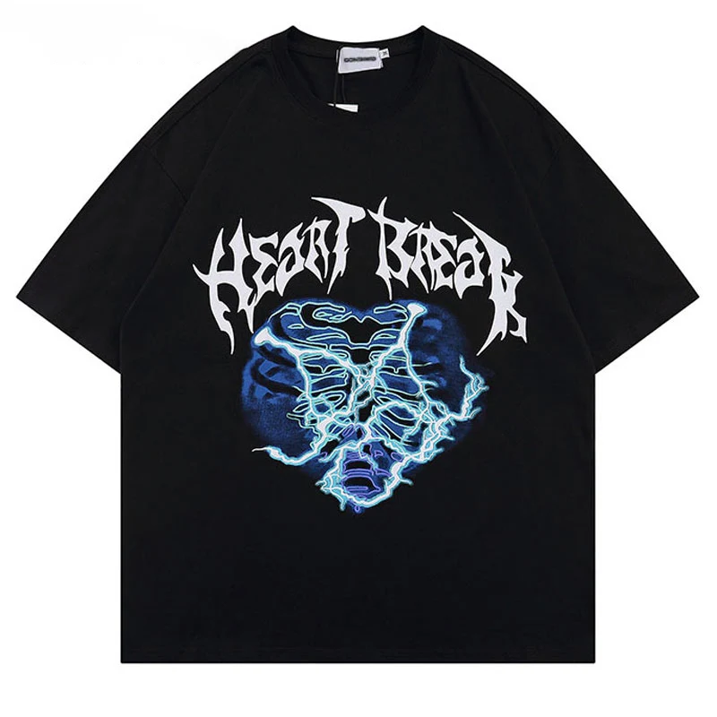 

Hip Hop Gothic T Shirt for Men Lightning Skull Graphic Print Punk Streetwear Harajuku Cotton Loose Casual Short Sleeve Tshirts