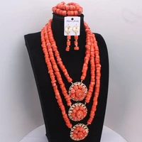 4ujewelry 2022 jewelry for african women wedding original coral beads nigerian bridal three layers necklace sets