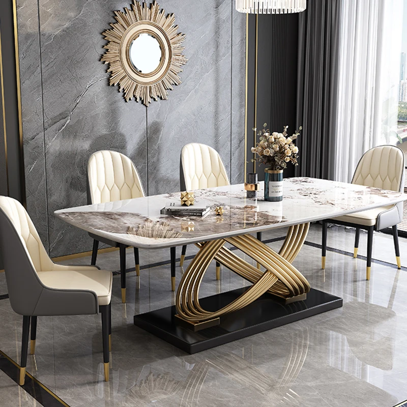 

Center Set Dining Tables Kitchen Marble End Poker Dinning Table Luxury Modern Floor Gold Mesa Comedor Home Furniture WSW35XP