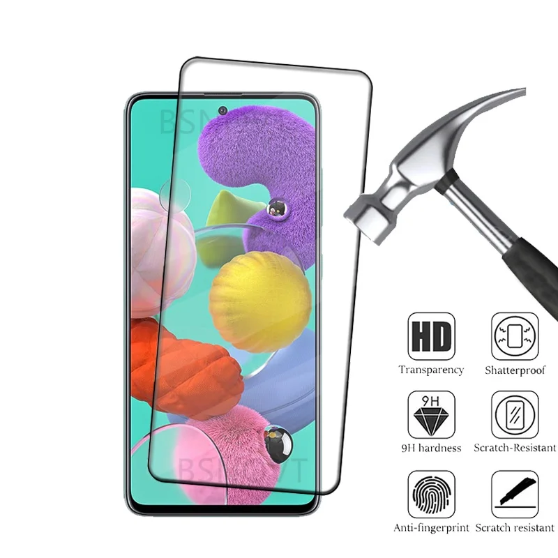 1/2/3/4PCS For Samsung A51 Glass Galaxy Tempered Full Cover Glue Screen Protector A52 A53 A54 A55