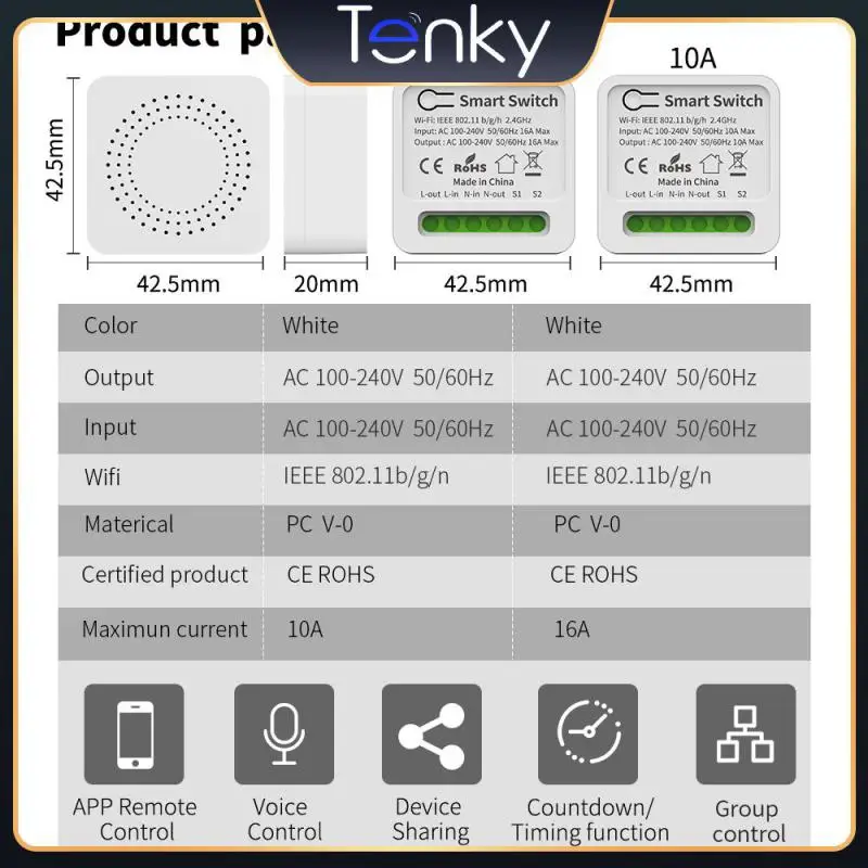 

Tuya Support 2-way Control Wifi Switches Diy Smart Home Mini Breaker Module 10a 16a Wireless Switch