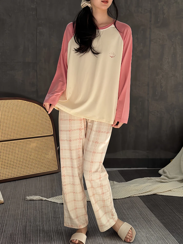 2024 новые женские пижамы весенне-осенние модальные хлопковые клетчатые брюки с