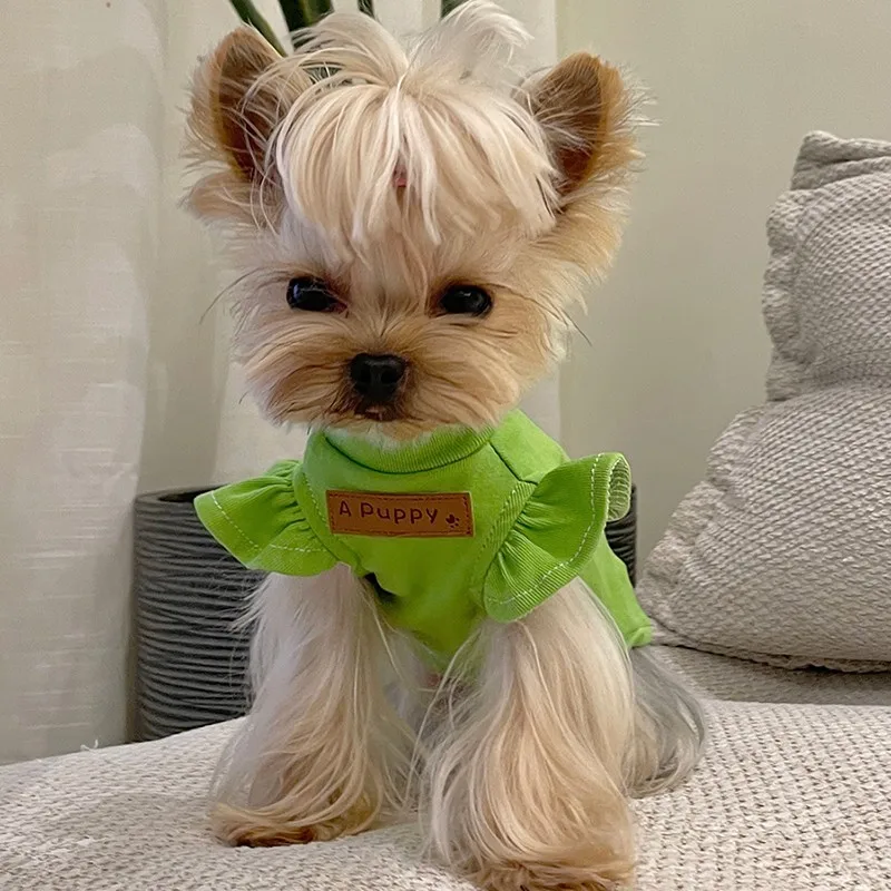 

Летняя Милая хлопковая жилетка с оборками для собак, рукав-бабочка, щенок для маленьких и средних собак, одежда для чихуахуа, одежда для соба...