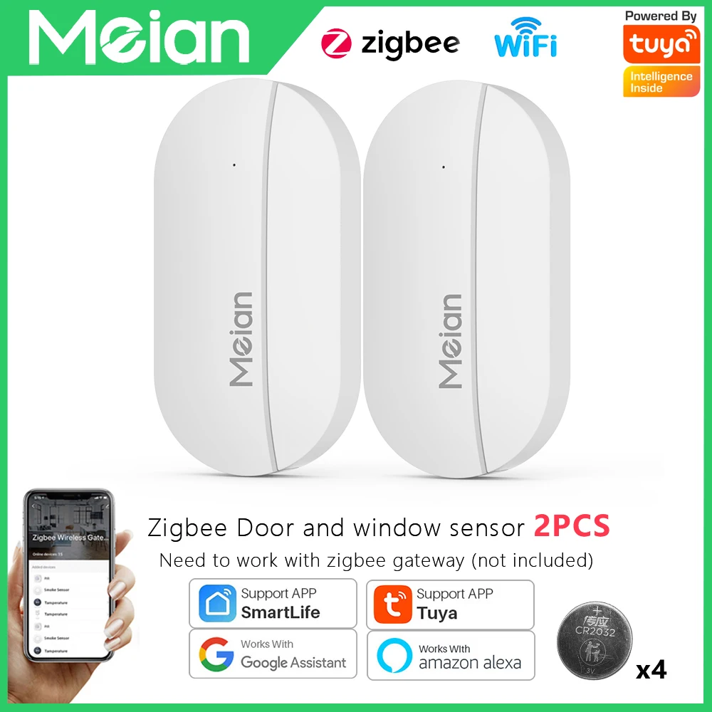 MEIAN Door Alarm Zigbee3.0 Door/window Sensor security Alarm Systems Security Home Alexa Smart HomeTuya/Smart Life APP-2pcs