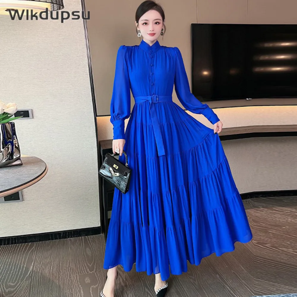 

Шифоновое платье-макси с длинным рукавом, в винтажном стиле