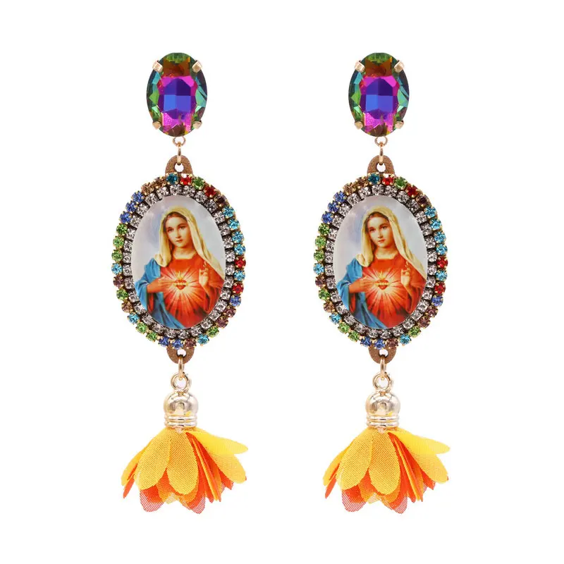

Bohemian Flower Earrings For Woman Virgin Mary Angel Earrings Crystal Drop Earrings Statement Jewelry Accessories Bijoux