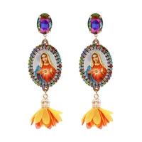 bohemian flower earrings for woman virgin mary angel earrings crystal drop earrings statement jewelry accessories bijoux