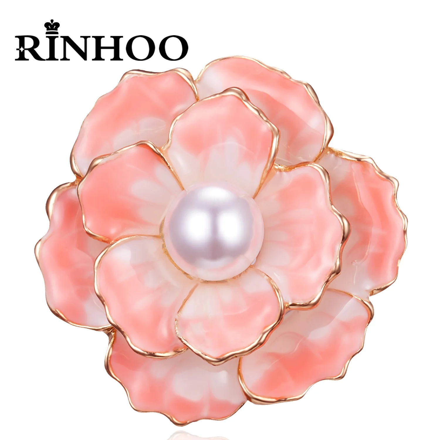 

Rinhoo Enamel Imitation Pearls Flower Brooches Elegant Camellia Tulip Bell Orchid Bouquet Petal Leaf Lapel Pins Wedding Jewelry