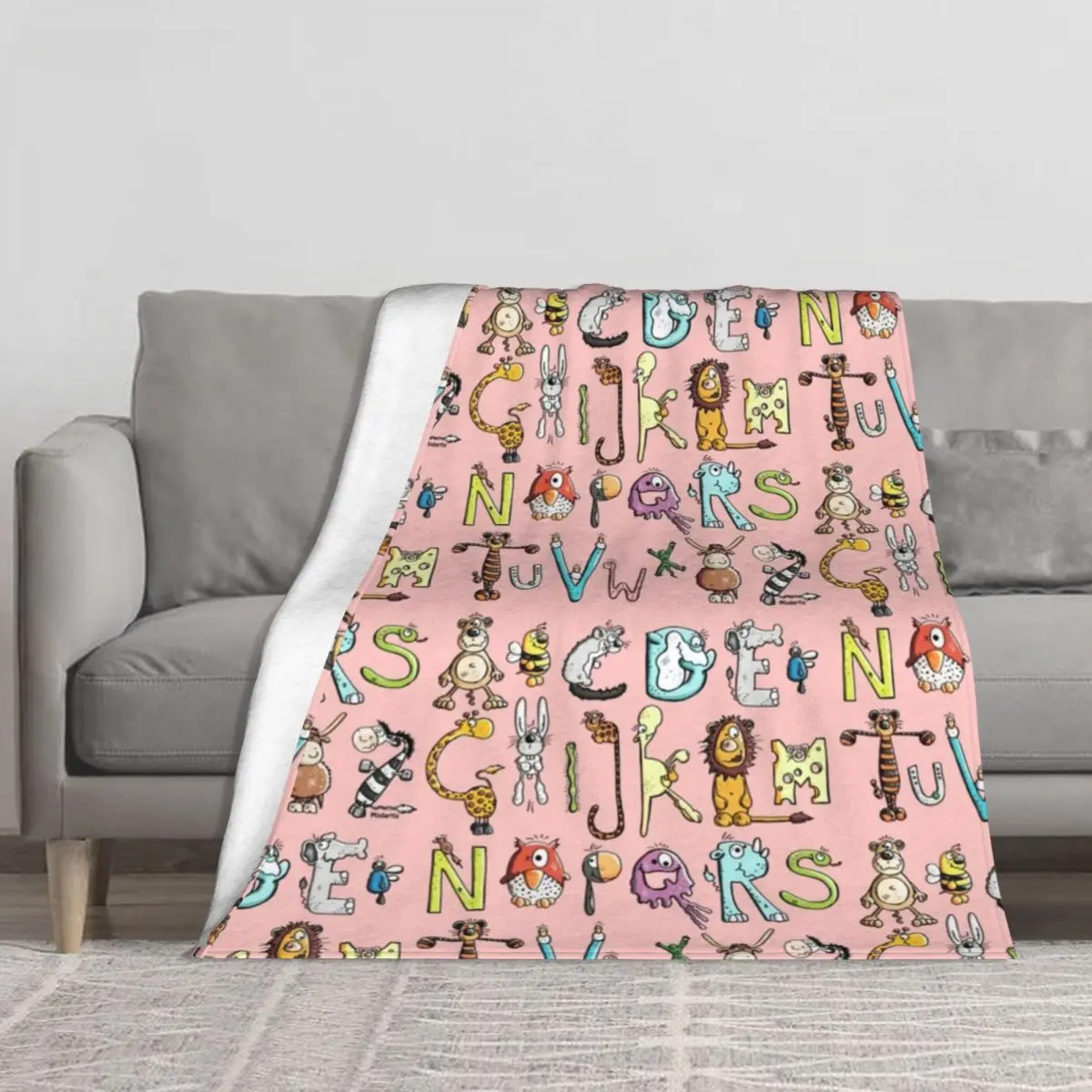 

Cute Letter Print Blanket Funny Colourful Animal Cozy Big Thick Throw Blanket Very Warm For Bed Blankets