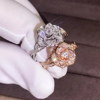 women ring rose rhinestones jewelry lightweight fashion appearance finger ring for wedding