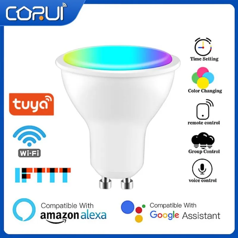 

Умная лампа CORUI Tuya Wifi Zigbee, точечный светильник GU10 RGB + CCT 4/5 Вт, с регулируемой яркостью, с голосовым управлением, работает с Alexa Google Home