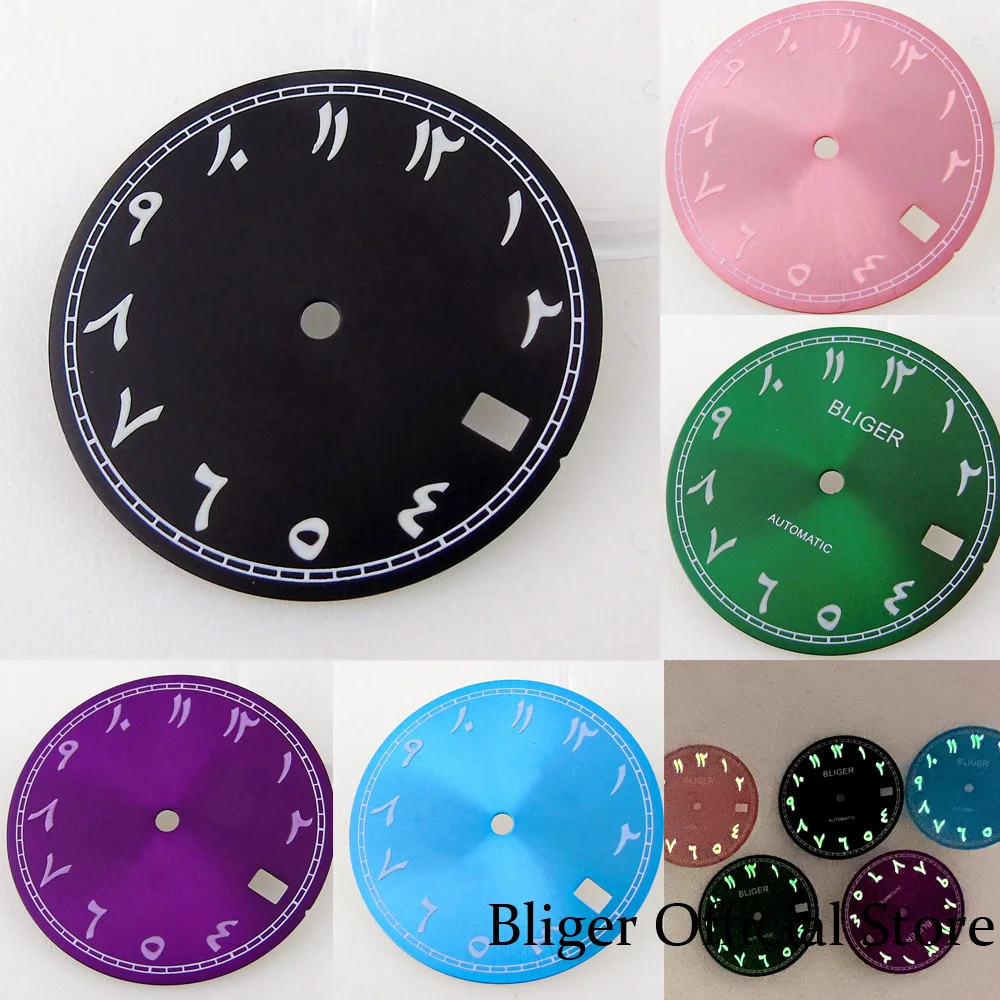 

BLIGER 29mm Black Pink Blue Green Watch Dial Face Luminous Marks fit NH35A NH36A Automatic movement mens watches