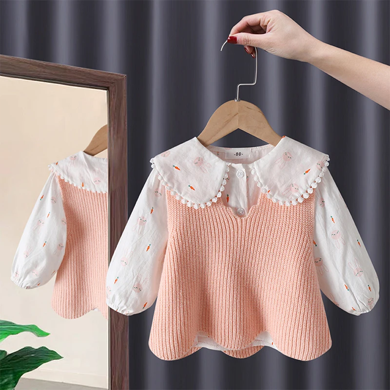 

Korean Children's Clothing 2023 Spring Loungewear Long Sleeved Shirt For Girl Yellow Sweater Matching Set Vest Outdoor Teenage