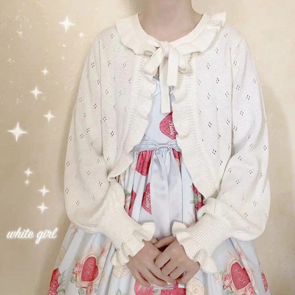 Женский трикотажный кардиган с кружевной завязкой и рукавами-фонариками