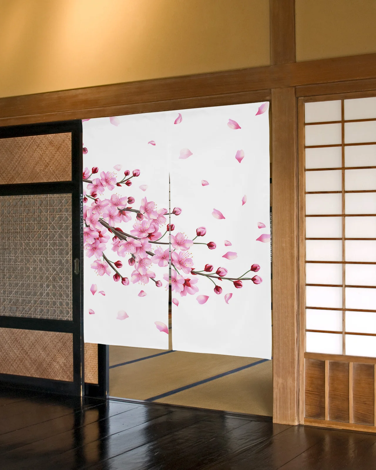 

Spring Cherry Blossom Branch Pink Flower Japanese Door Curtain Bedroom Partition Curtains Restaurant Kitchen Decor Drapes