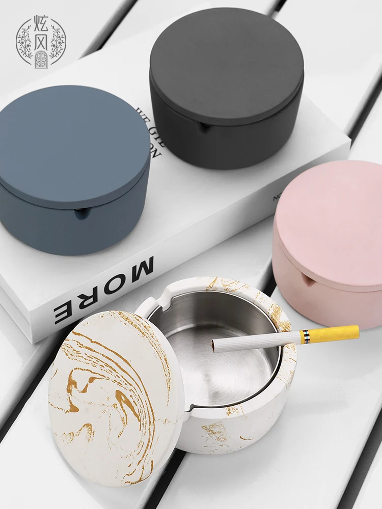 

Cement Fashion Nordic Round Large Ashtray Luxury with Cover Gifts for Boyfriend Smoking Set Iqos Ashtray Trays Decorative BK50YH