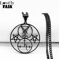 lilith pentacle sigil of lucifer church necklace stainless steel satan demon hollow pentagram round necklaces goth jewelry n2021