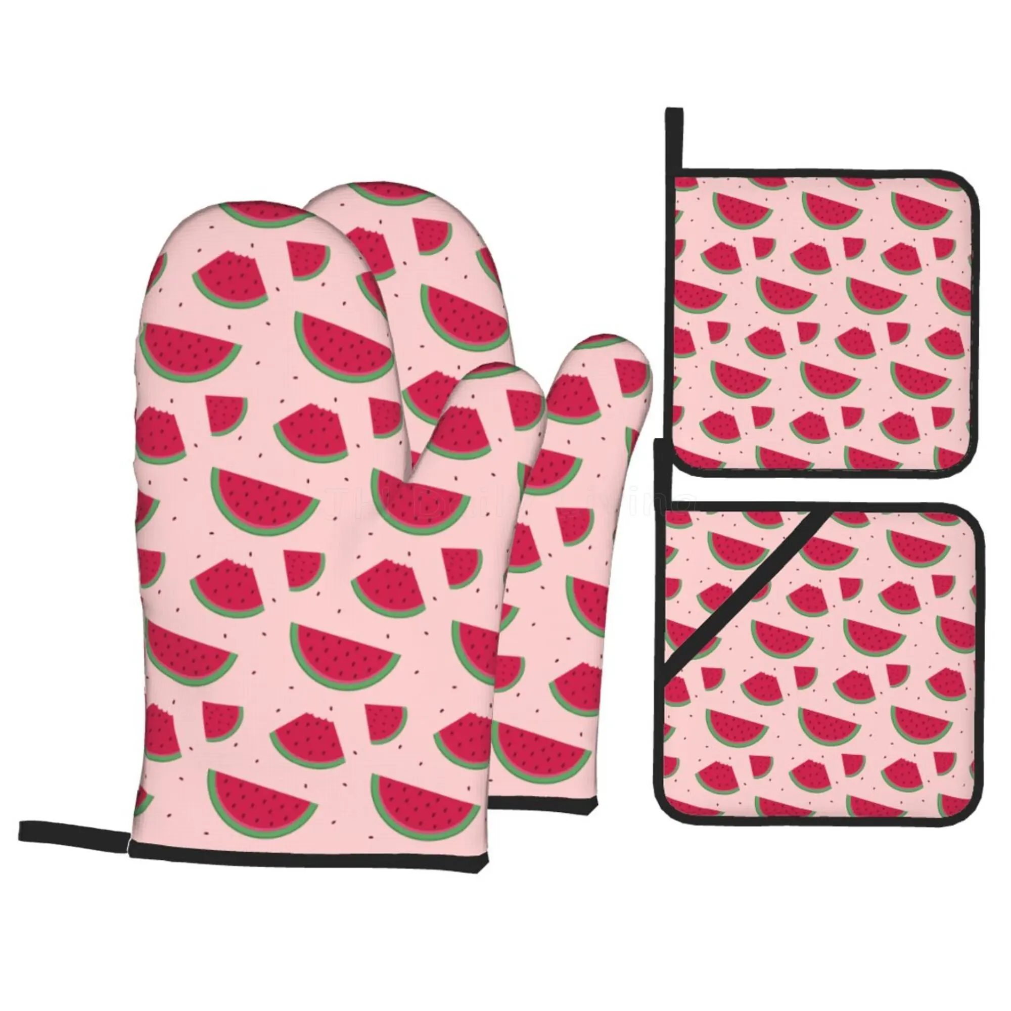 

Cute Watermelon Oven Gloves Heat Resistant Cooking Gloves and Pot Holders 4 Pcs Kitchen Accessories Microwave Oven Drop Shipping