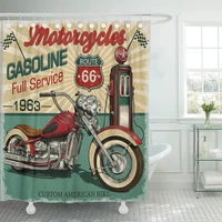 shower curtain retro vintage gasoline route 66 classic motorcycles biker moto waterproof polyester fabric 72x72 inch with hooks