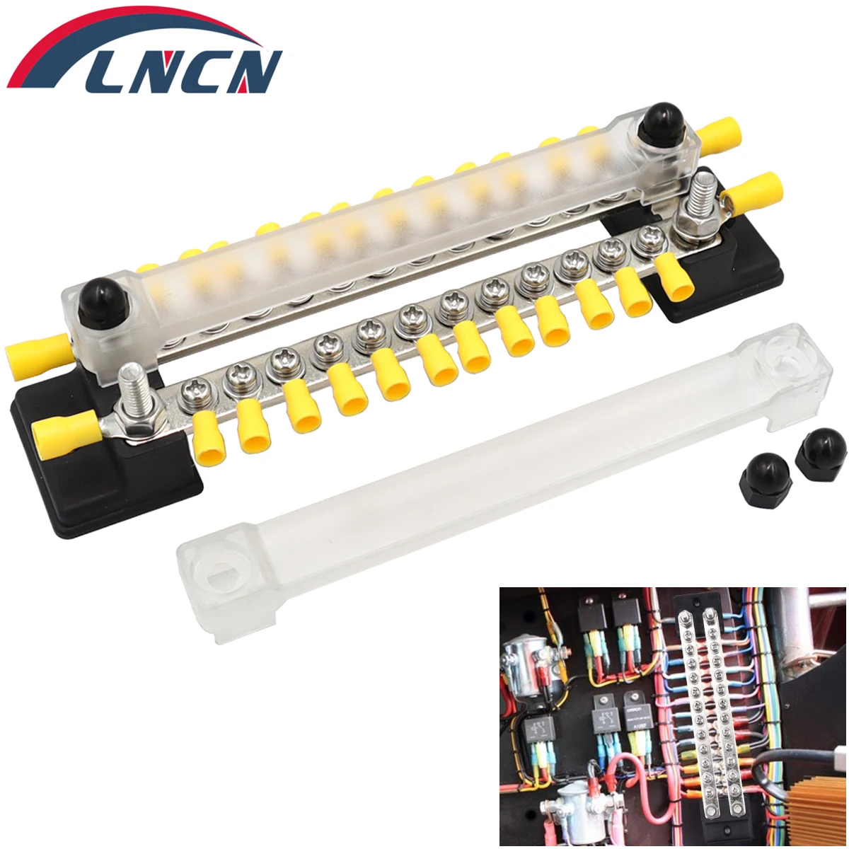 

Automotive Battery Distributor Block 24 Way Bus Bar Terminal Block Dual Row 150A 12v DC Bus Bar Boat Power Junction Box