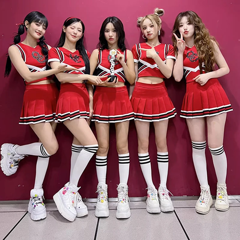 2023 Женская одежда для джазовых танцев женский костюм выступлений красный Kpop Y2K