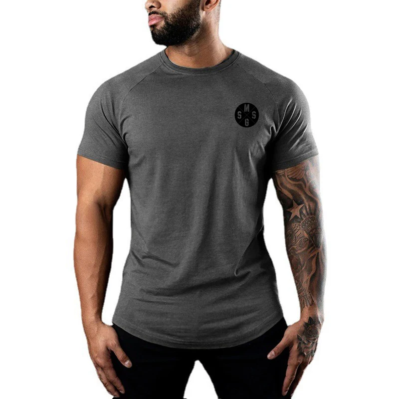 

Summer Men Sport Running Slim Fit Short Sleeve Tee Shirt Male Gym Fitness Bodybuilding Workout Cotton Breathable Tops Clothing