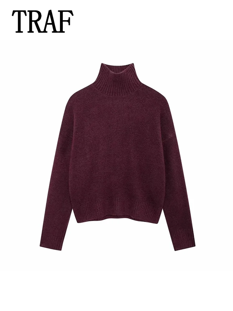 TRAF женский пуловер элегантный теплый повседневный свитер модный однотонный