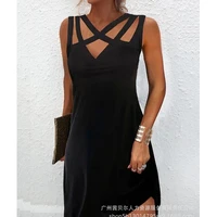 womens dress summer sexy solid color slim pullover dress womens fashion spaghetti strap v neck backless openwork dress