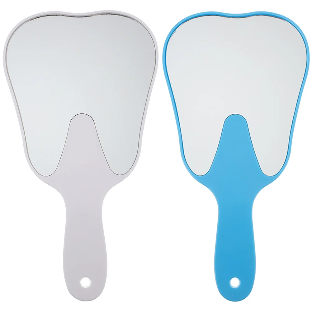 

2 Pcs Tooth Shaped Mirror Clinics Mirrors Handle Female Portable Dentists Handheld Dental Tools No Deformation Makeup