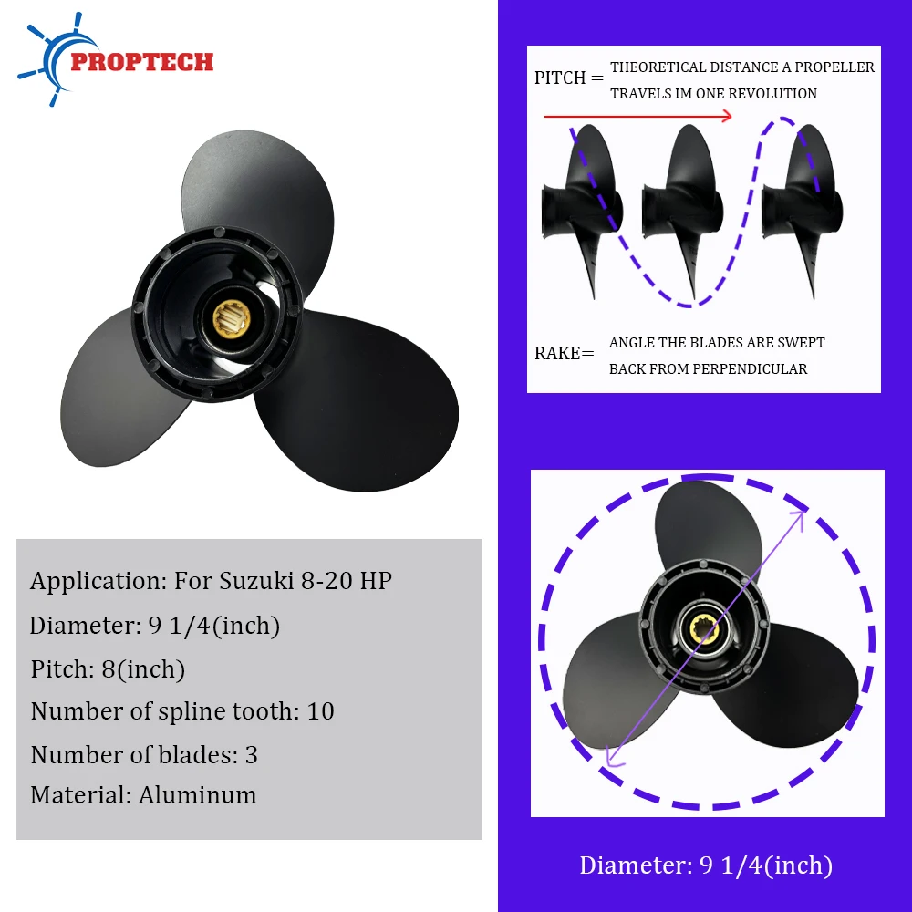 58100-91D00-019 Винт морского пропеллера из алюминиевого сплава для лодки Suzuki 8 л.с. 9 15 20