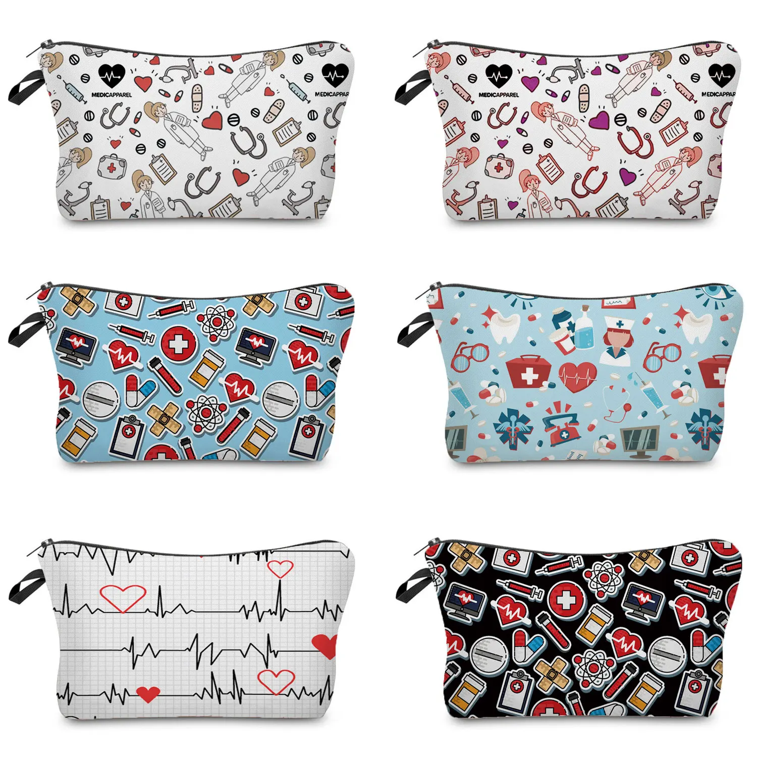 

Hot Sale Nurse ECG Printing Women Cosmetic Bags Lovely Casual Travel Portable Storage Handbags Makeup Bag Toiletry Bags Female