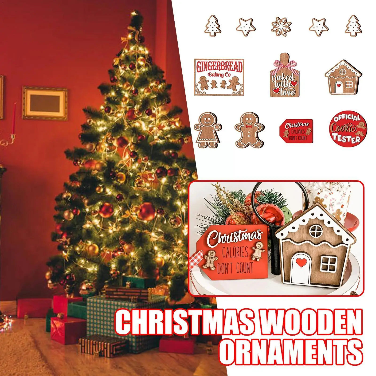 

Merry Christmas New Farmhouse Tiered Tray Decoration Table Signs Ornament Green Top | Party Wooden Props Home A4q3