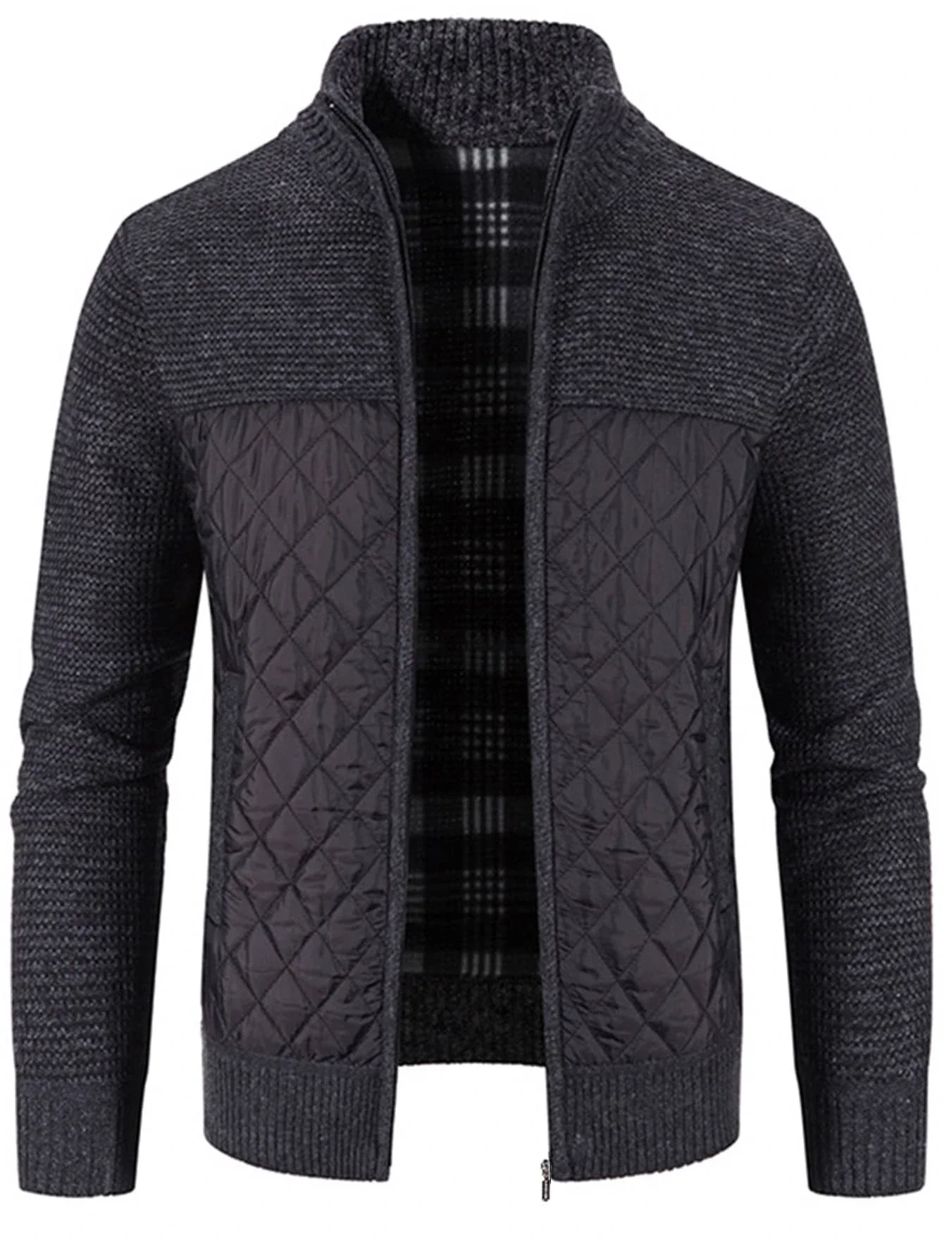 

New in High Neck Zip Up Contrast Quilted Panel Cardigan trapstar y2k hoodies jacket sweater jeans cheap items with free shipping