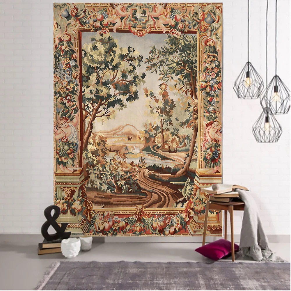 

Abstract Floral Tapestry Pumpkin Lamp Night Sky Art Wall Hanging Living Room Bedroom Home Dormitory Decor